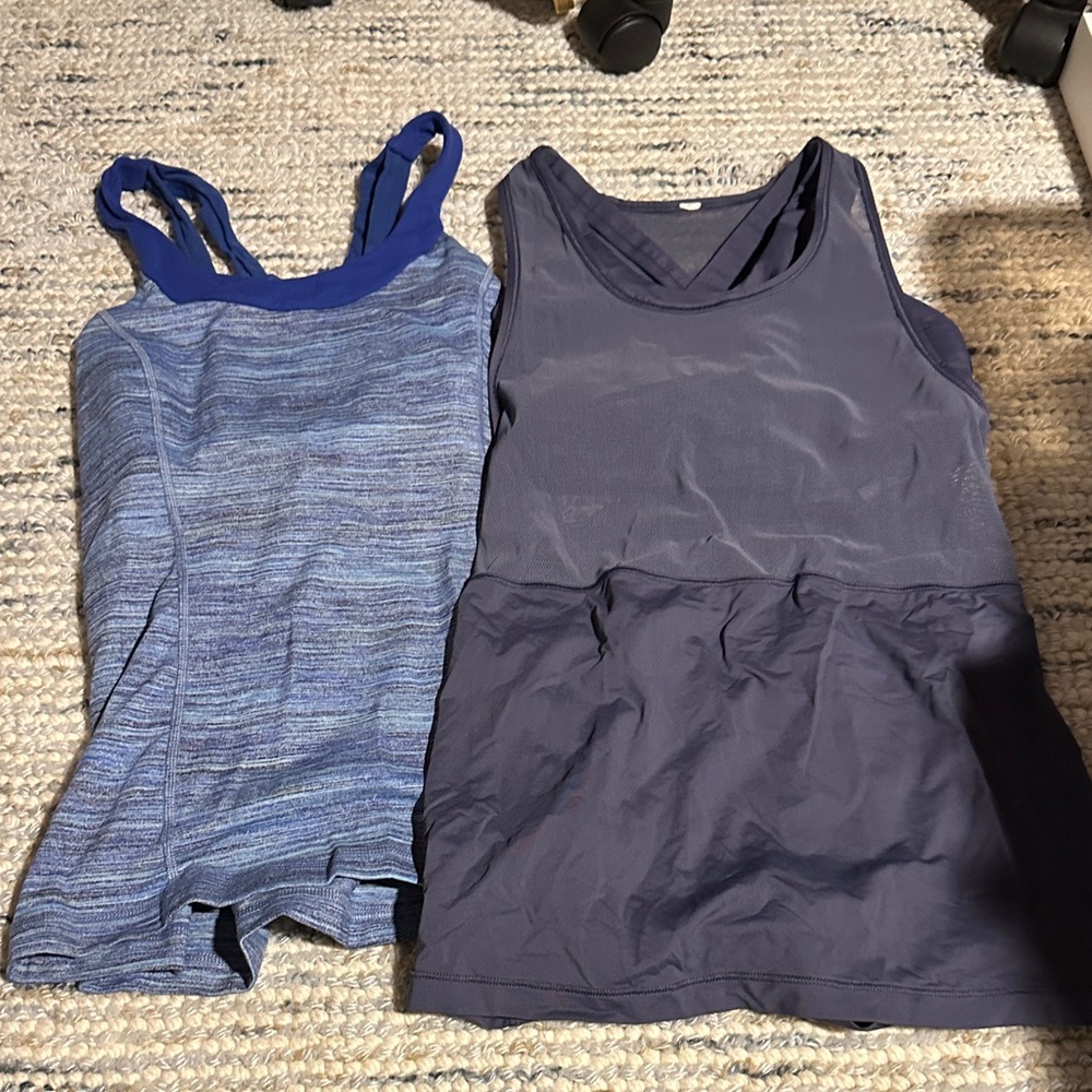 Lululemon Athletica Blue and Gray Tank Tops